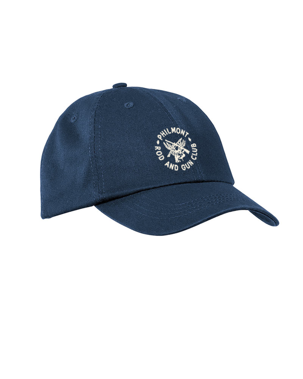 A navy hat with the words " we will never stop learning ".