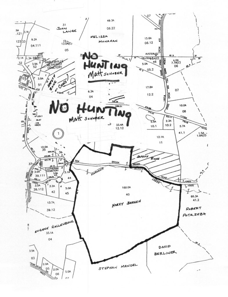 A map of the area with no hunting in it.