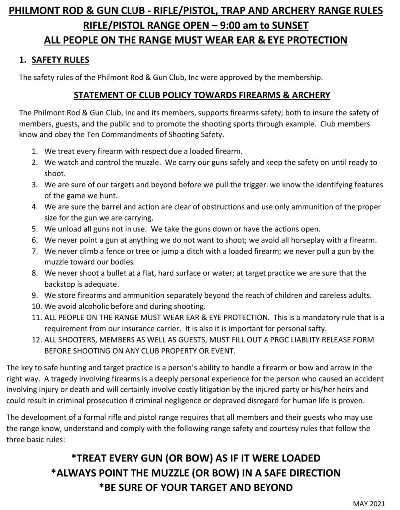 A statement of club policy for parking, wearing and advisory.