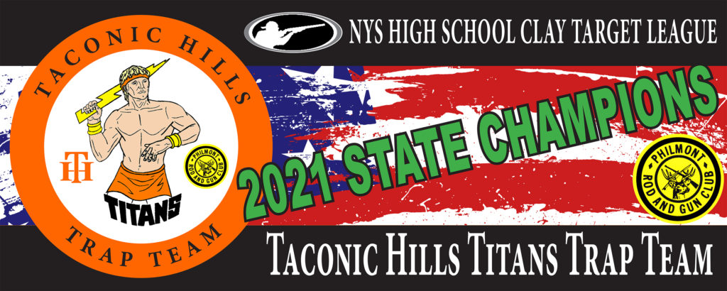 A banner with the words " 2 0 2 1 state champion taconic hills titans ".